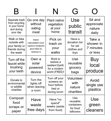 Earth Day Bingo Card