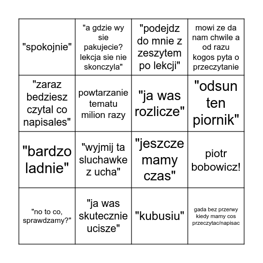 baba od polskiego bingo Card