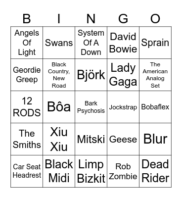 Mevie Muzik Bingo Card