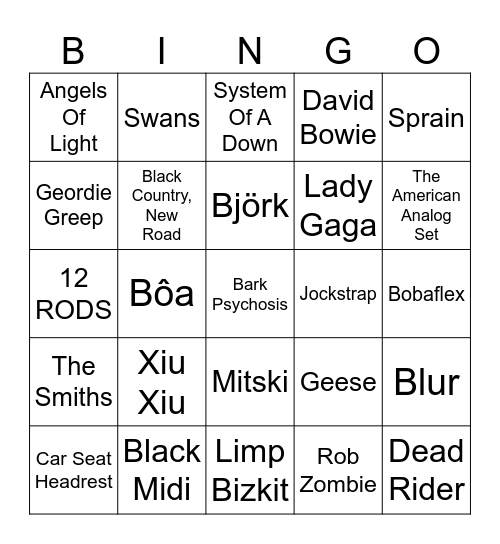 Mevie Muzik Bingo Card
