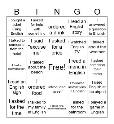 I Used English When... Bingo Card