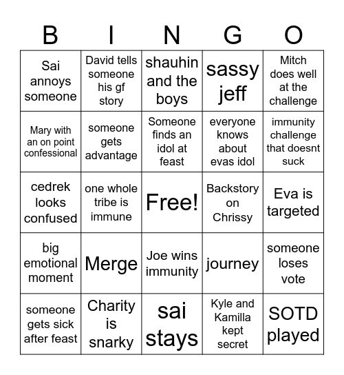Survivor 48 Ep 6 Bingo Card