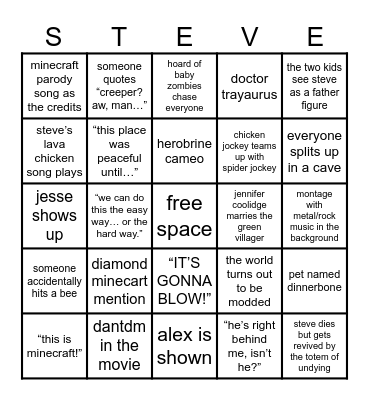 minecraft movie bingo Card