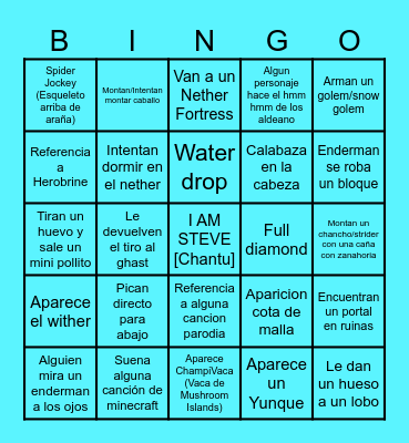 Minecraft Bingo Card