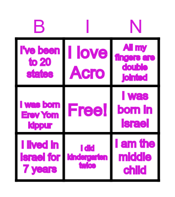 Find A Friend Bingo Card