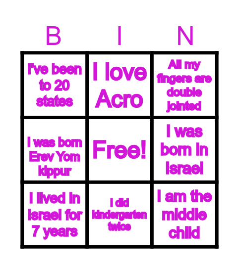 Find A Friend Bingo Card