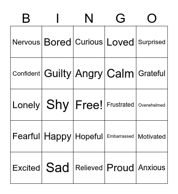 Feelings Bingo Card