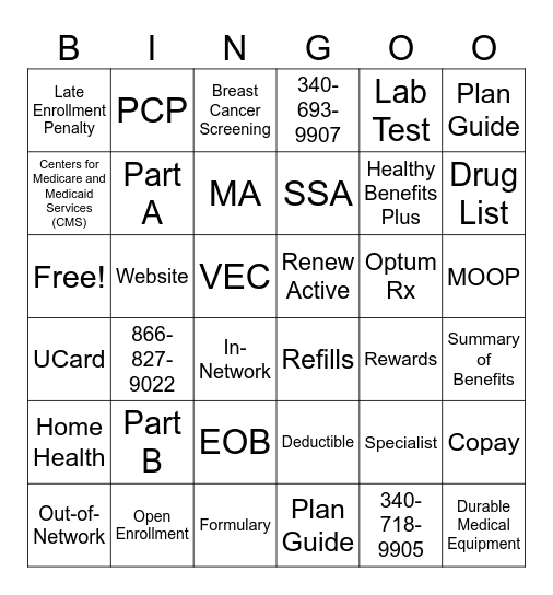 UHC Member Bingo Card