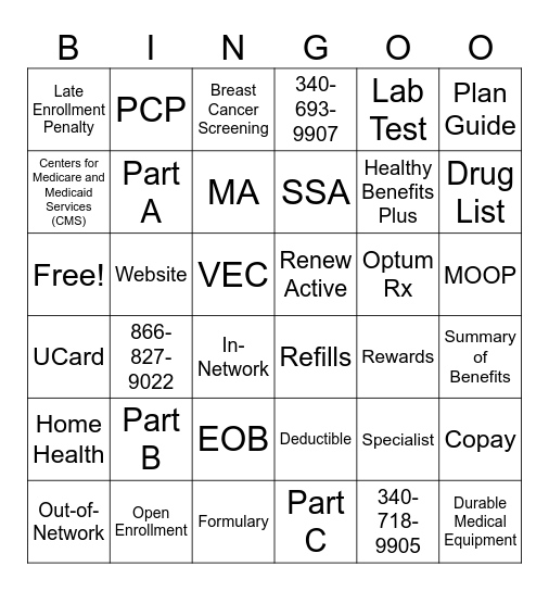 UHC Member Bingo Card