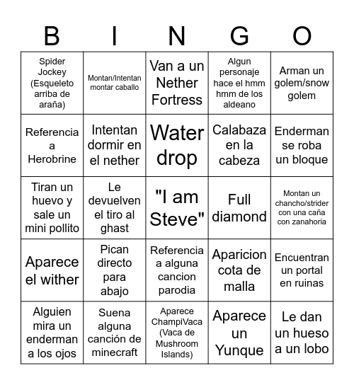 Minecraft Bingo Card