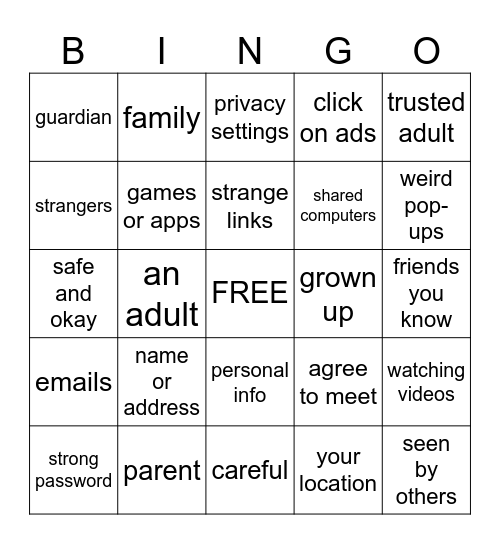 Internet Safety Bingo Card