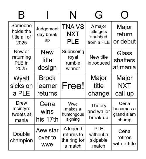 Wwe 2025 Bingo Card