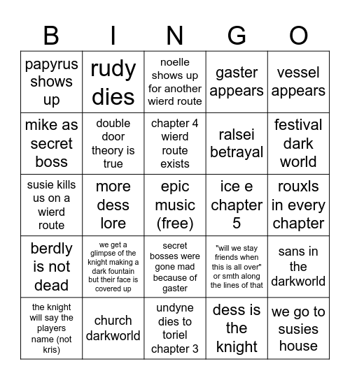 DELTARUNE CHAPTERS 3-5 BINGO Card