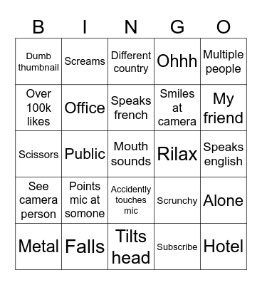 Tom asmr Bingo Card