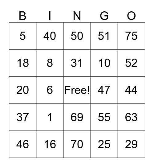 Untitled Bingo Card