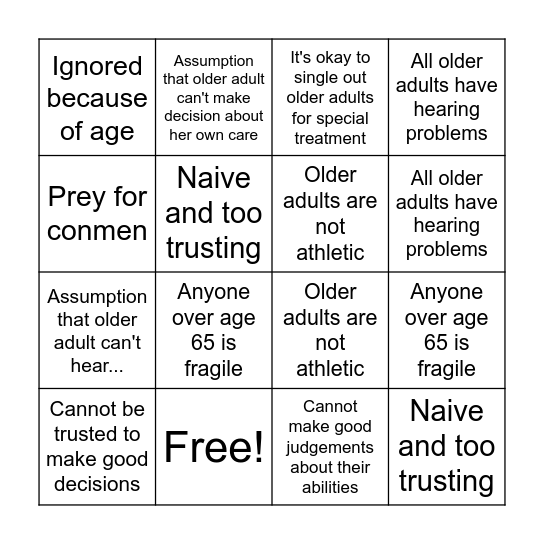 Spot the Ageism Bingo! Bingo Card