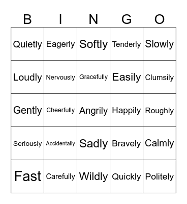 Adverbs of manner Bingo Card