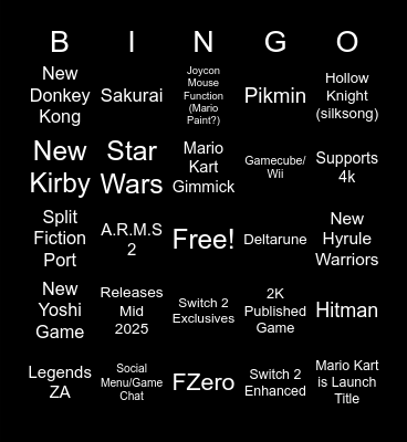 Switch 2 Predictions - Zavy Bingo Card