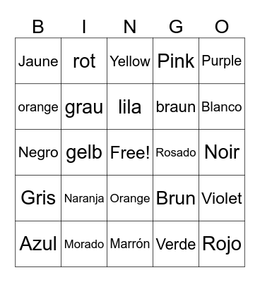 Colors in Different Languages Bingo Card