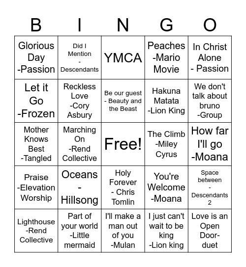 Karaoke Bingo Card