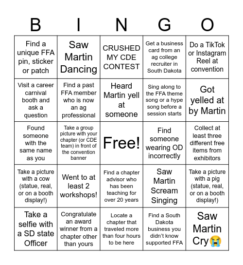 2025 STATE FFA BINGO CARD Bingo Card