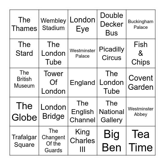 London Bingo ! Bingo Card