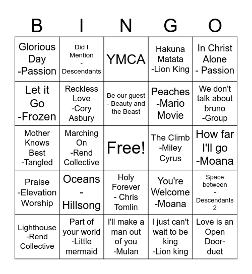 Karaoke Bingo Card