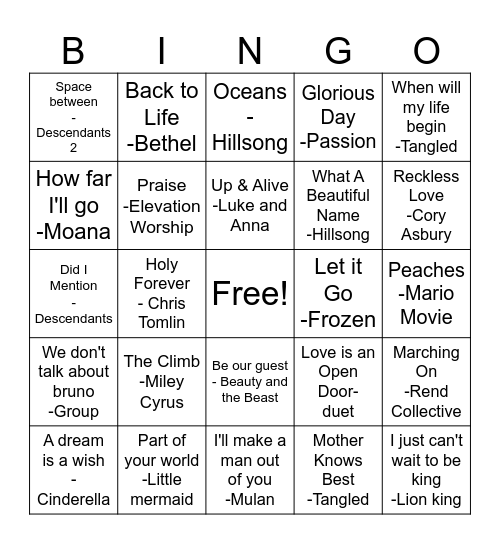 Karaoke Bingo Card