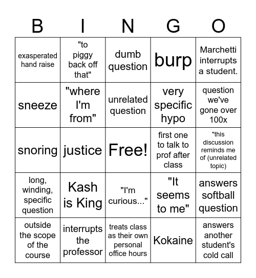 Gunner Bingo Card
