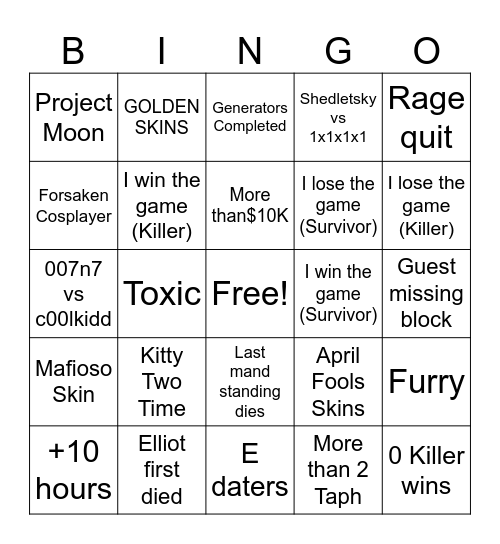 FORSAKEN BINGO Card