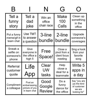 Sales Team Bingo Card