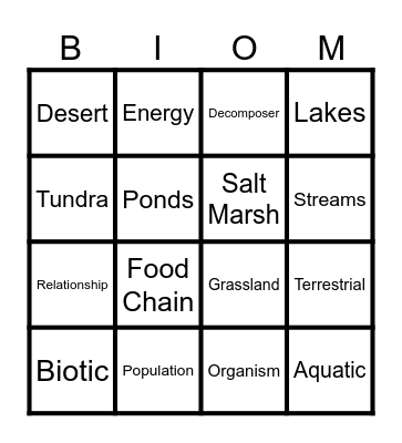 Biome Bingo Card