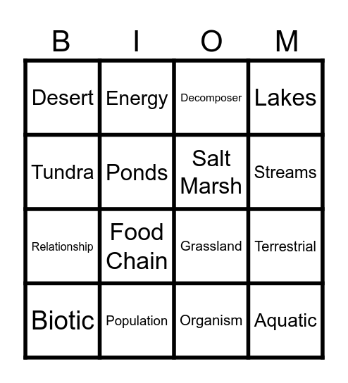 Biome Bingo Card