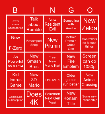 Switch 2 Card Bingo Card