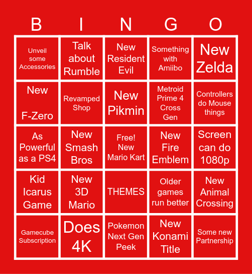 Switch 2 Card Bingo Card
