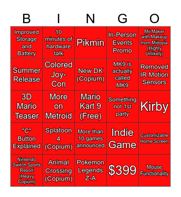Switch 2 Predictions Bingo Card
