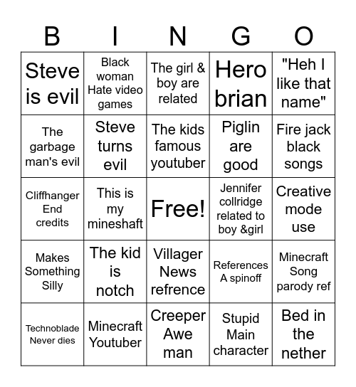 Minecraft Bingo Card