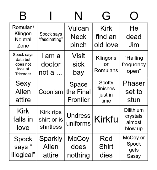 Spirit Birthday Star Trek bingo Card
