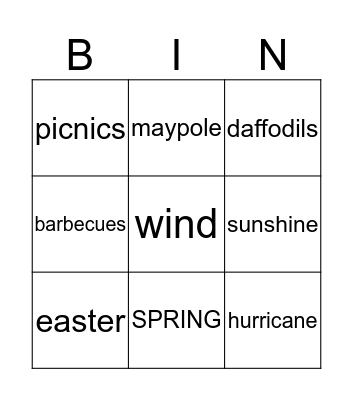 WEATHER AND SEASONS Bingo Card