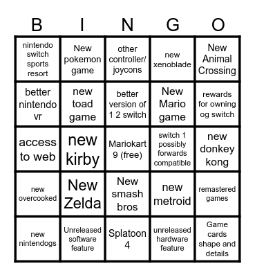 Nintendo Direct For Switch 2 Bingo Card
