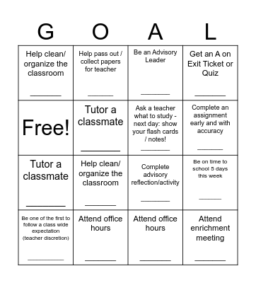 Wildcat Merit BINGO............(any 4-in-a-row: [Turn into Mr. S^2, room 204]: ......................... GOAL = 15 merits) Due 5/23 Bingo Card