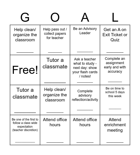 Wildcat Merit BINGO............(any 4-in-a-row: [Turn into Mr. S^2, room 204]: ......................... GOAL = 15 merits) Due 5/23 Bingo Card