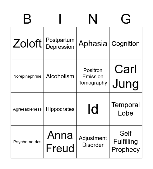 Psych Club Bingo 1 Bingo Card