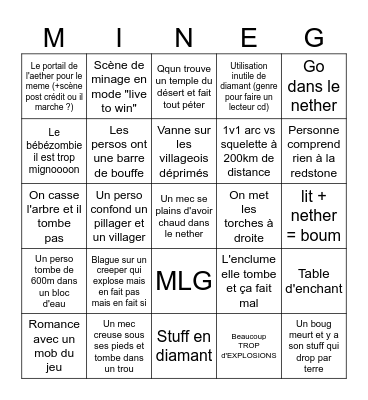 Minecraft Bingo Card