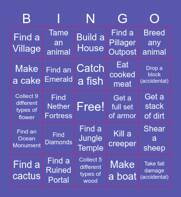 Rad Abbey Minecraft Bingo Card