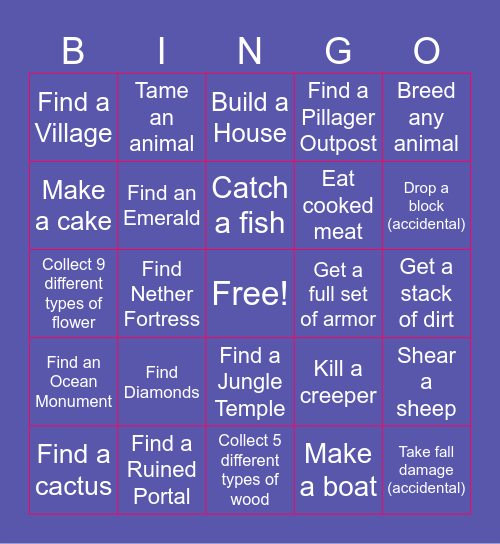 Rad Abbey Minecraft Bingo Card