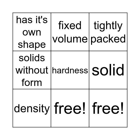 states of matter Bingo Card