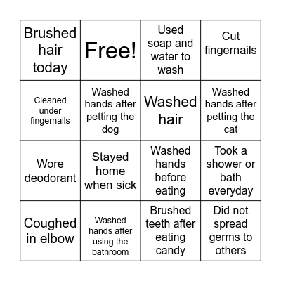 Hygiene Bingo Card