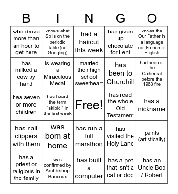 Saint-Boniface Bingo Card