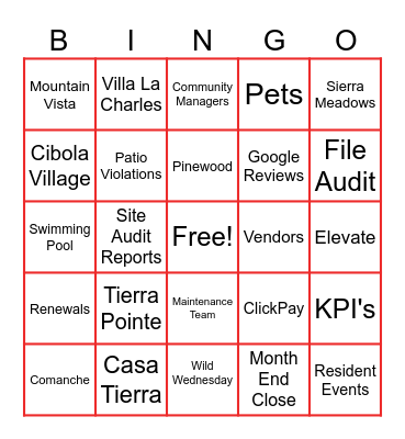 RPM NM Wild Wednesday Bingo Card